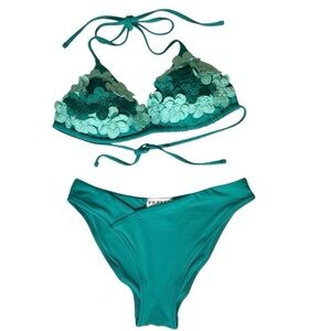Pepita Forte dei Marmi Teal Flower Appliqué Embroidered Bikini Set XS